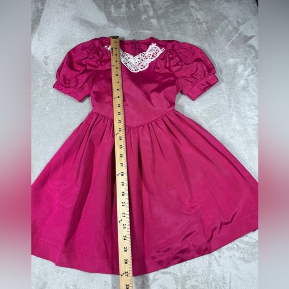 Vintage Jessica McClintock Girls Fuchsia Pink Puff Sleeve Lace Beaded Dress 6X - Picture 8 of 15